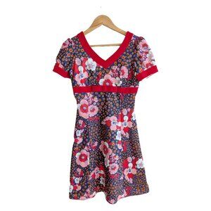 Vintage red floral dress, fits like a Size 6 or Medium